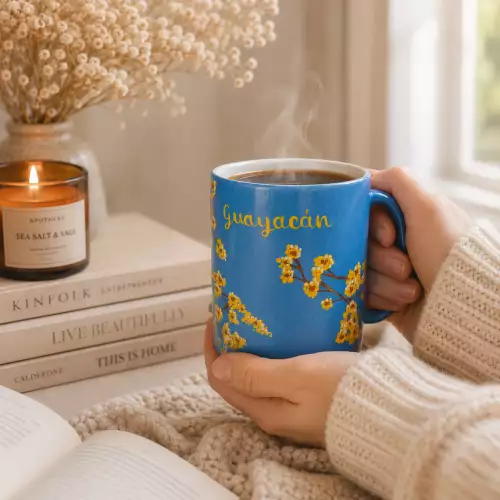 Mug Guayacán Amarillo, cerámica pintado a mano, 11 oz
