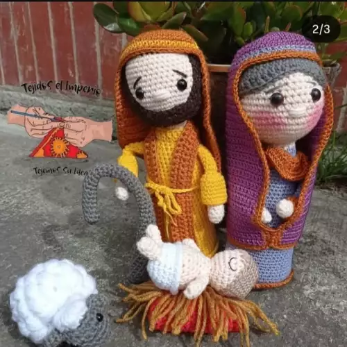 Nacimiento tejido a mano 4 piezas 35 cm decoración