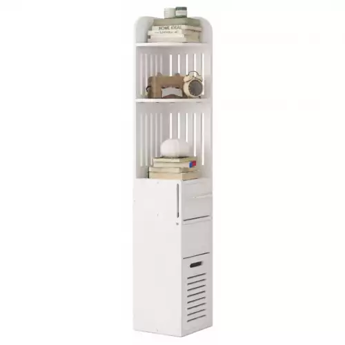 Organizador De Baño Vertical 120 Cm Con Estantes Y Cajón Mueble Slim Multifuncional Para Espacios Pe