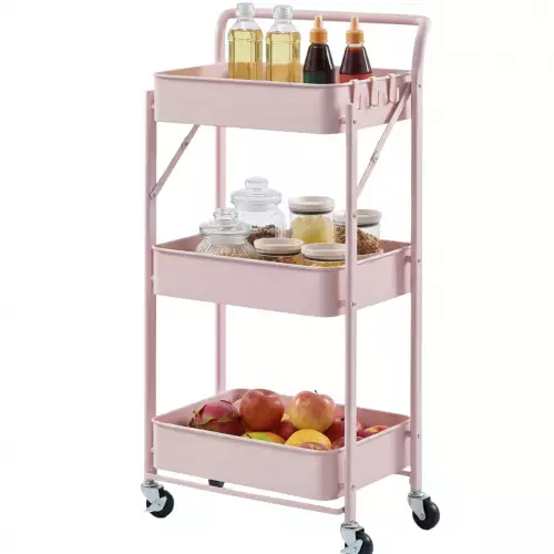 Organizador Metálico Plegable OR08 Con Ruedas Carrito Multiusos De 3 Niveles Para Cocina Y Hogar