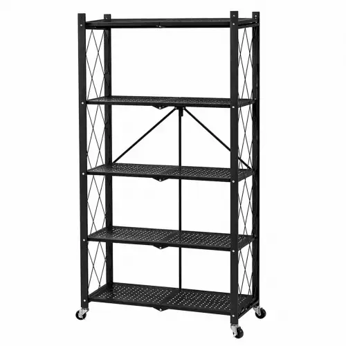 Organizador Plegable Metálico Con Ruedas Estantería Multiusos De 4 Niveles Para Hogar, Bodega Y Gara