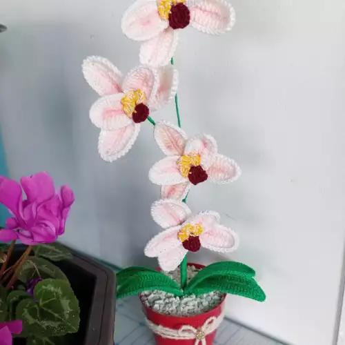 Orquídea tejida a mano decoración hogar 40 cm