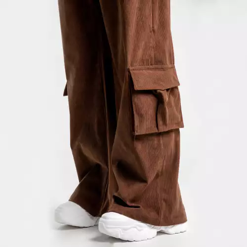 Pantalón cargo pana café tiro alto mujer algodón