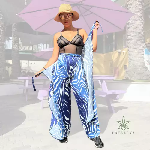 Pantalón envolvente cebra azul