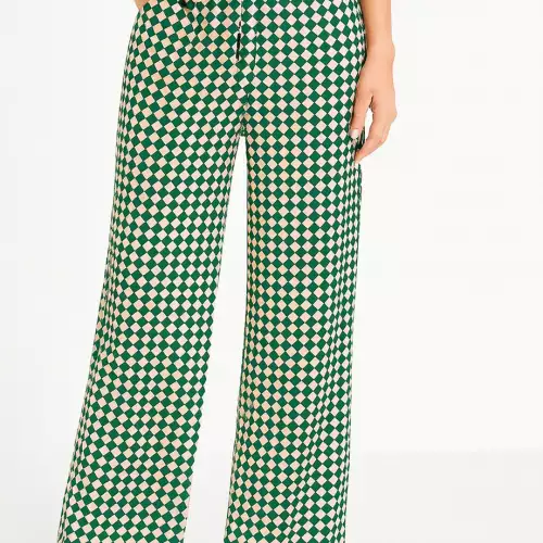 Pantalon Palazzo Bota Ancha Rombos Verdes