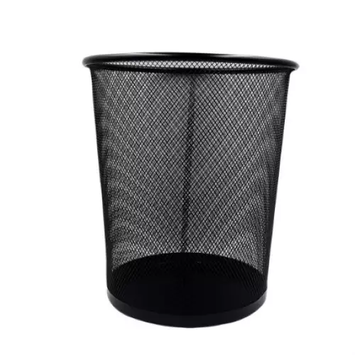 Papelera de piso negra malla metálica para oficina