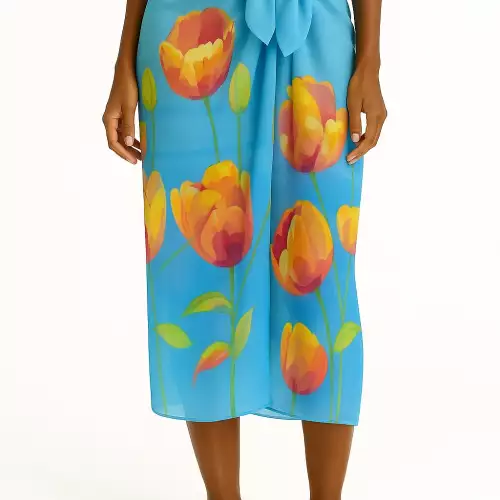 Pareo En Tonos Vivos Azul Tulipanes