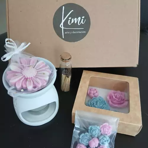 Pebetero cerámica con cera floral perfumada