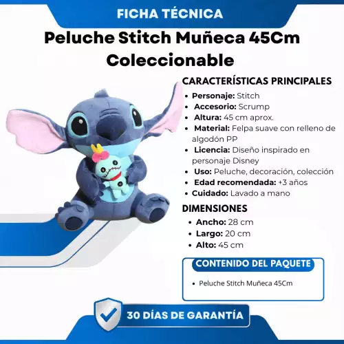 Peluche Stitch Muñeca 45Cm Coleccionable - La Plaza Morada