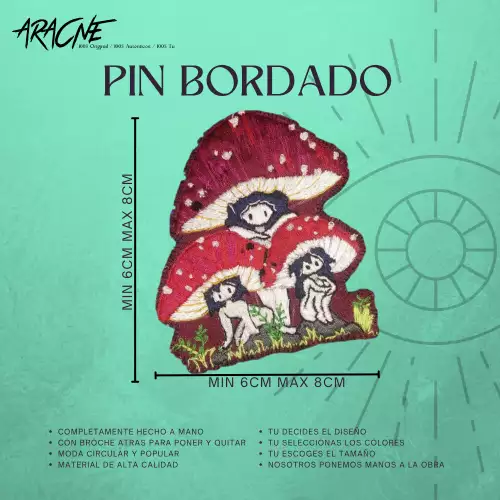 Pin bordado personalizado artesanal con broche removible