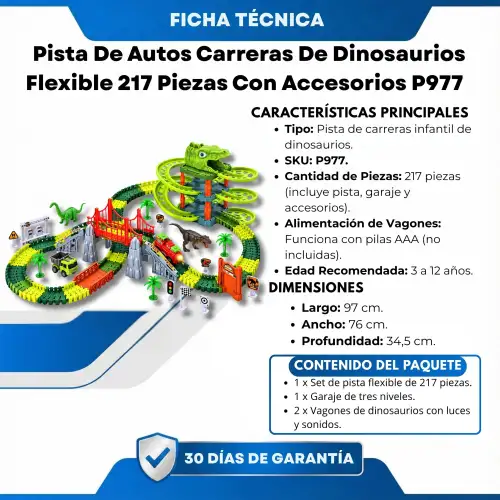 Pista De Autos Carreras De Dinosaurios Flexible 217 Piezas Con Accesorios P977