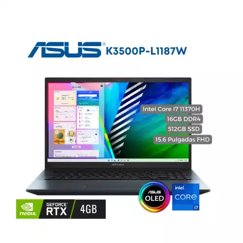 Portátil Asus K3500P Intel CI7 11370H, 16GB, 512SSD PCIe, 15.6" OLED FHD, W11, RTX 3050 4GB