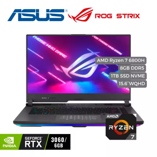Portatil Asus ROG STRIX Ryzen 7 6800H, 1TB PCIe SSD, 8GB DDR5, 15.6" WQHD, RTX 3060 6GB