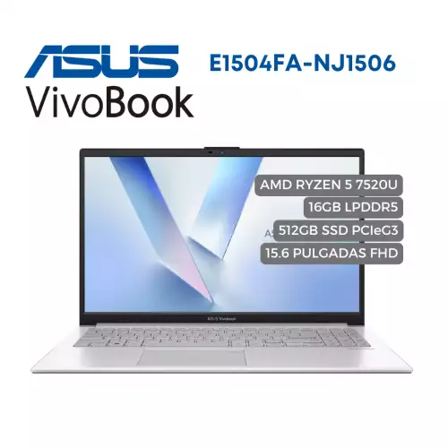 Portatil Asus VivoBook E1504F AMD Ryzen 5 7520U, 16GB LPDDR5X, 512GB SSD PCIeG3, 15.6 Pulgadas FHD