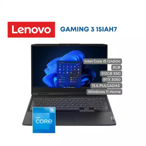 Portátil Lenovo IdeaPad Gaming 3 15IAH7 Intel Core I5 12450H, 8GB, 512GB SSD, 15.6" RTX 3050