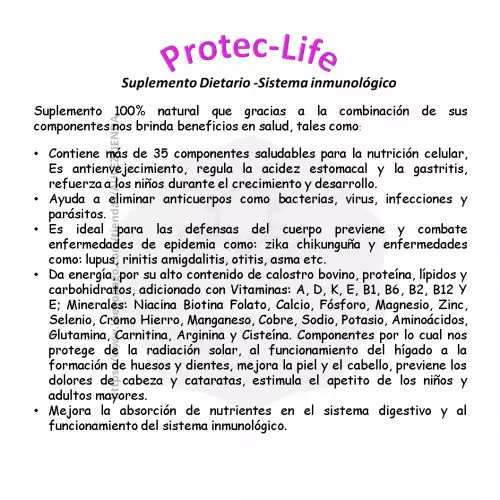 Protec-Life Protege El Sistema Inmunológico Sabor a Vainilla