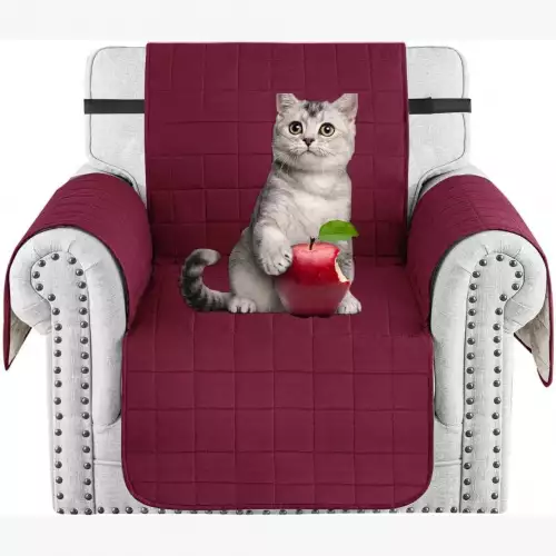 Protector De Sofa Unicolor Acolchado 1 Puesto Doble Faz Vino Tinto - Gris