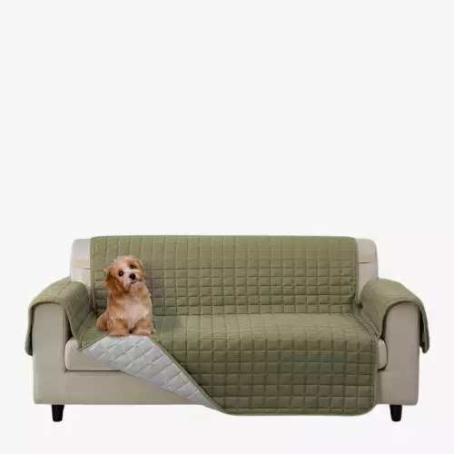 Protector De Sofa Unicolor Acolchado 2 Puestos Doble Faz  Verde - Gris