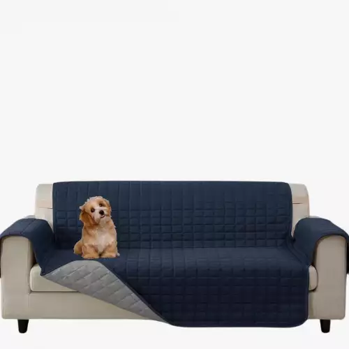 Protector De Sofa Unicolor Acolchado 3 Puestos Doble Faz Azul - Gris