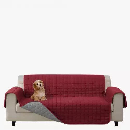Protector De Sofa Unicolor Acolchado 3 Puestos Doble Faz Vino Tinto - Gris