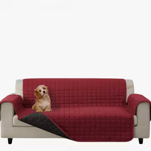 Protector De Sofa Unicolor Acolchado 3 Puestos Doble Faz Vino Tinto - Negro