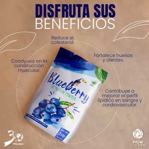 Proteína de soya con arándanos en polvo vegetal