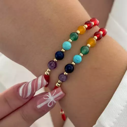 Pulsera 7 chakras balín oro laminado 3mm