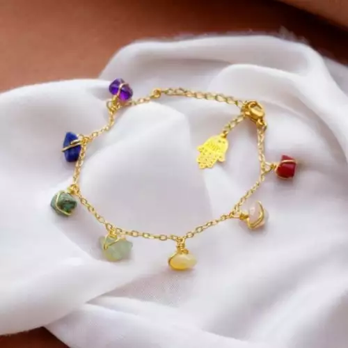 Pulsera 7 chakras con cuarzos naturales acero