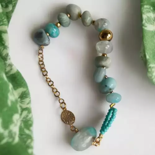 Pulsera amazonita con cadena y elástico acero
