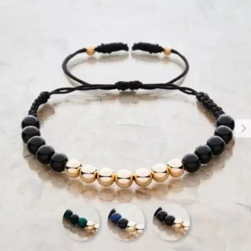 Pulsera balines centrales dorados piedra natural