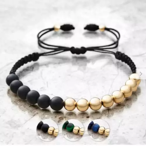 Pulsera balines laterales oro y piedra natural