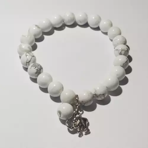 Pulsera howlita blanca con dije elefante piedra natural