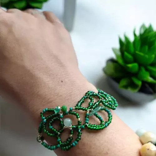 Pulsera jade con murano baño oro 14k acero