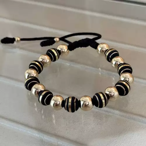 Pulsera neopreno y balín 8mm oro laminado 18K