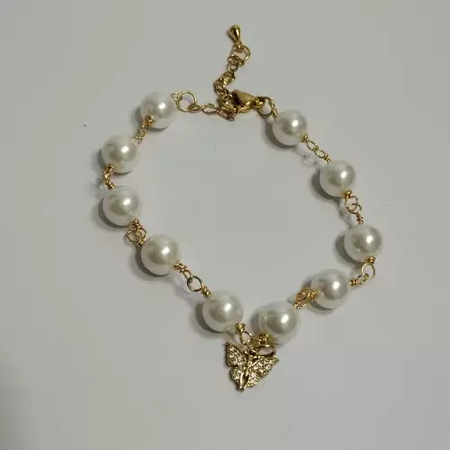 Pulsera para mujer con dije mariposa y perla