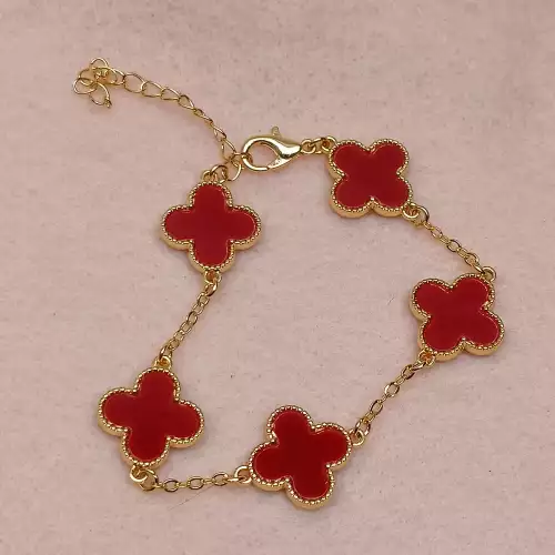 Pulsera trébol lucky clover rojo ajustable rodio