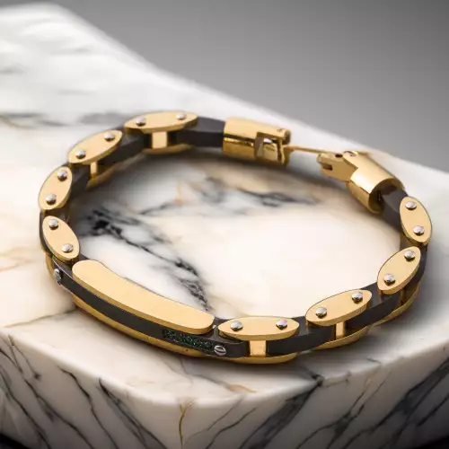 Pulso Invictus negro y dorado en oro laminado