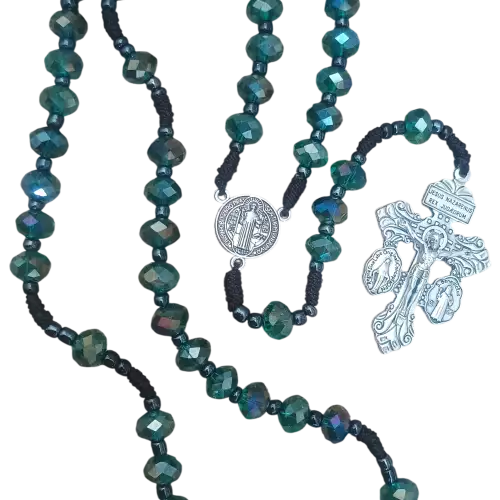 Rosario católico cristal de Murano cruz del perdón