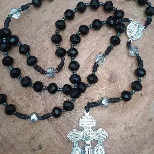 Rosario cristal Murano negro cruz del perdón