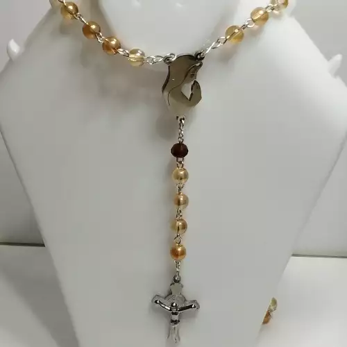 Rosario mariano con perla champañe 75 cm