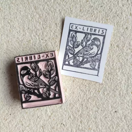 Sello ex libris con diseño de pájaro para personalizar libros
