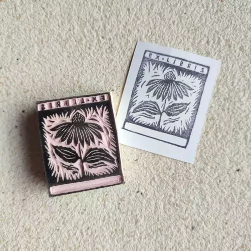 Sello ex-libris flor personalizado para libros