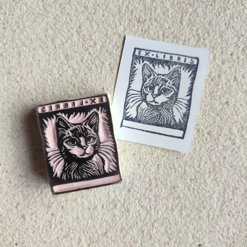 Sello ex-libris gato personalizado para libros