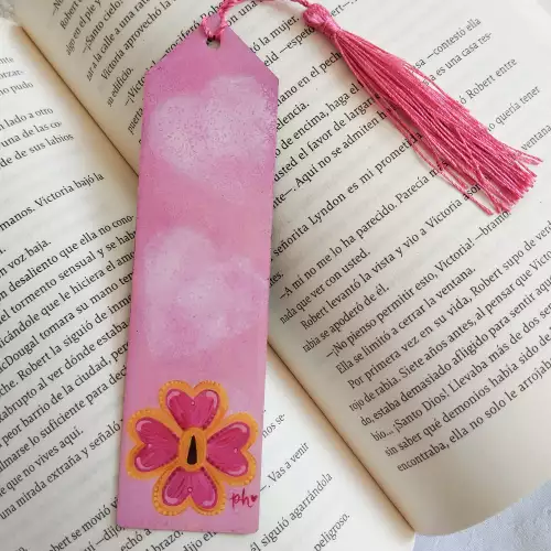 Separador libro acrílico Kimetsu Mitsuri con borla
