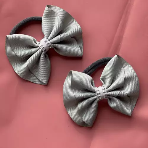 Set 2 moños gris escolar con moña cómoda y duradera