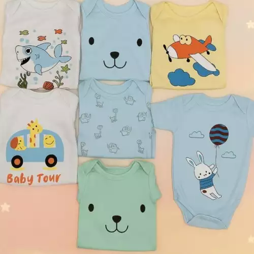 Set 7 bodys para bebé niño en algodón suave