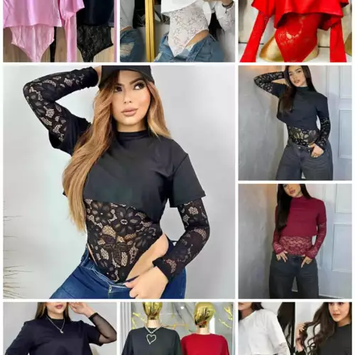 Set body encaje y camiseta piel de durazno para mujer
