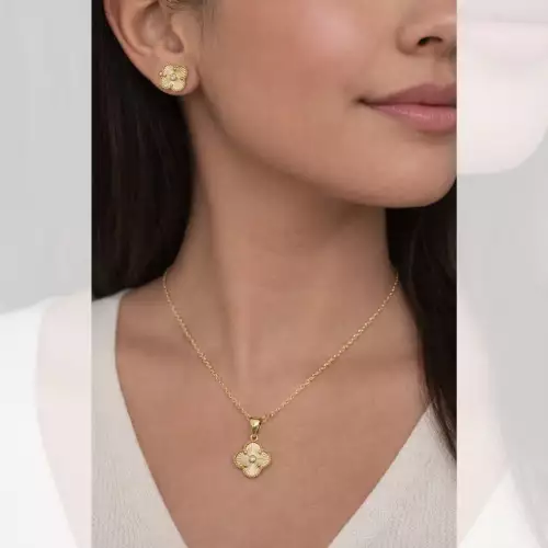 Set collar y aretes trébol dorado covergold mujer