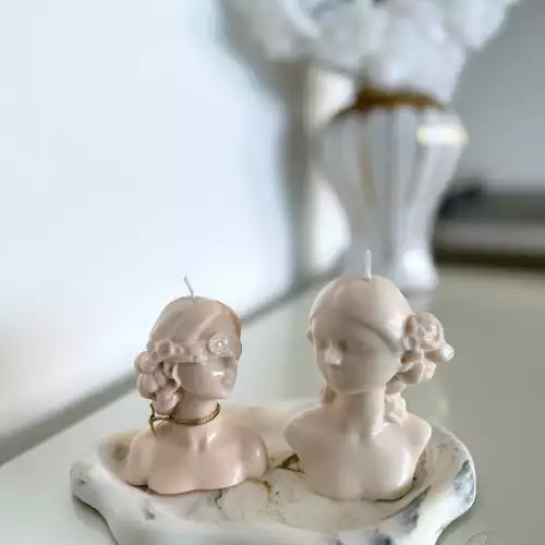 Set Cómplices velas busto y bandeja decorativa artesanal
