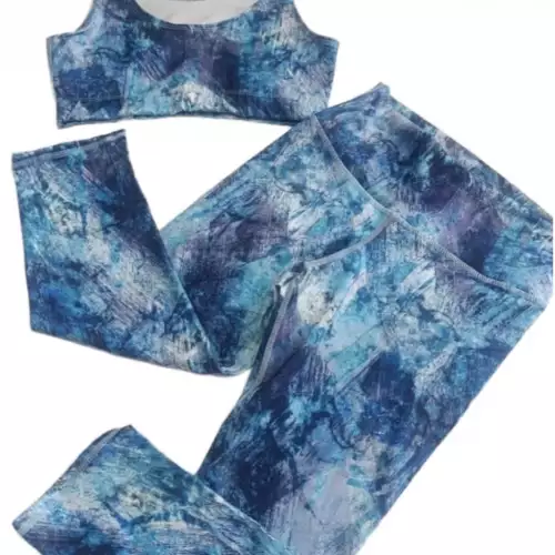 Set Conjunto Deportivo leggins capri-top estampado azul